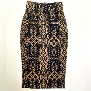 Charlotte Russe black and gold geometric pattern pencil skirt size xs